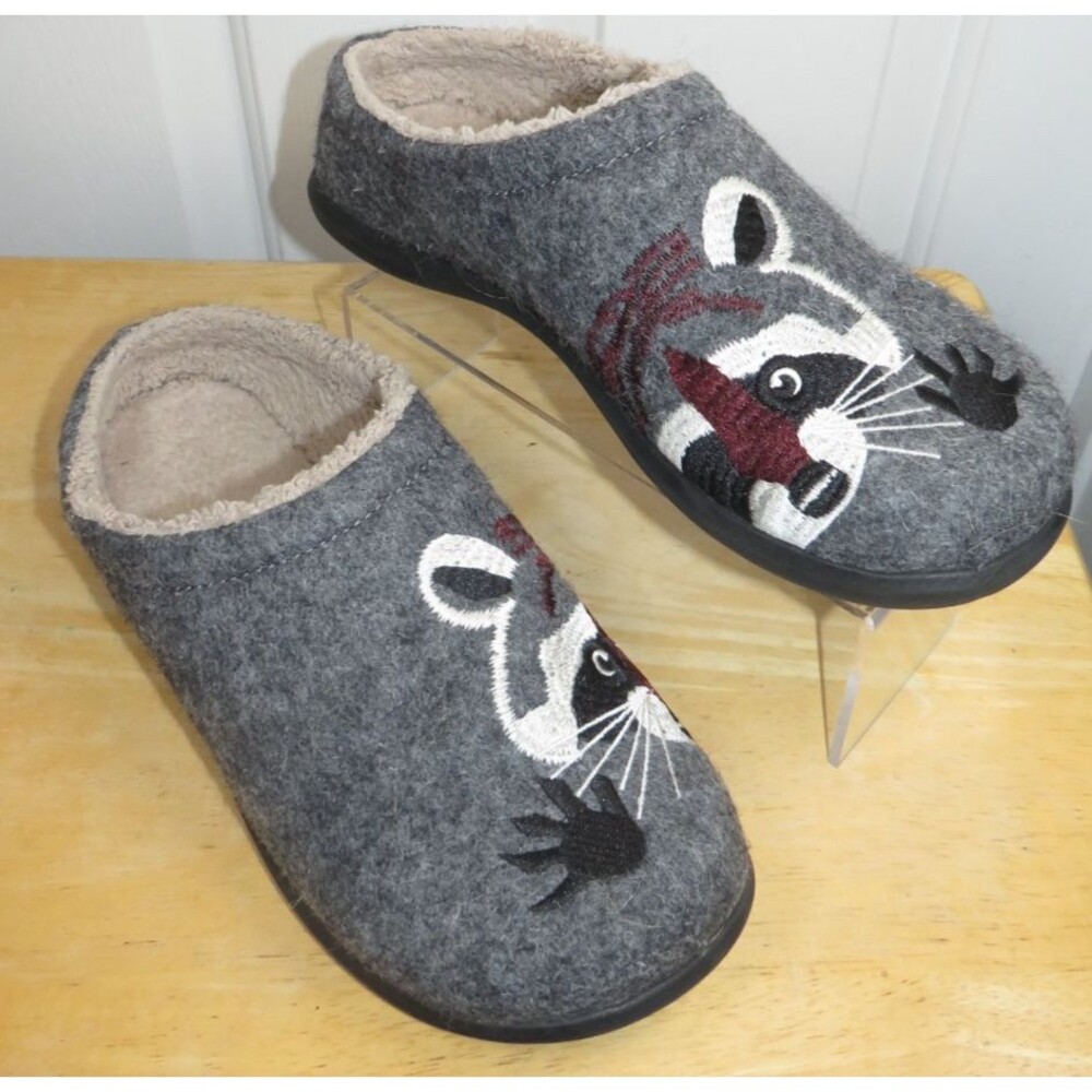 L.L. Bean Daybreak Scuff Slippers Charcoal Gray Raccoon Motif Size 11 Medium